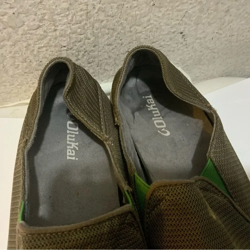 Men's OluKai Nohea Mesh Mustang/Lime Peel Slip On Shoes Loafers
